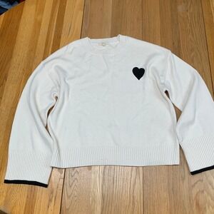 Elan Womens White Heart Patch Lyocell Blend Crewneck Sweater SWP11604 Large‎